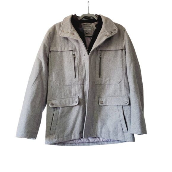 Michael Kors Mens Grey Wool Zip Shell Lined Pea Coat Jacket M - Picture 2 of 7